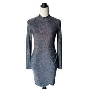 BCX Metallic Ruched Tulip Hem Long Sleeve Dress/Lots of Stretch (Size: XS)